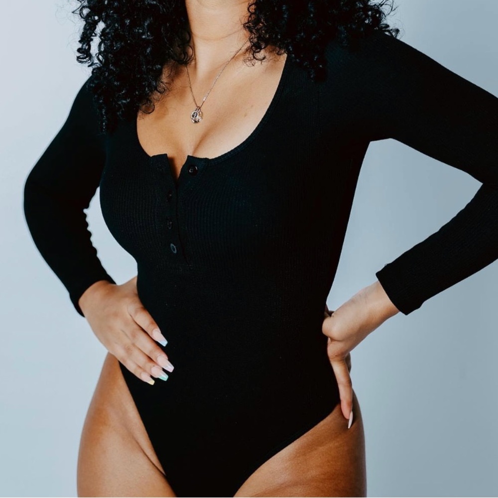 Klassy Network Black Henley Bodysuit